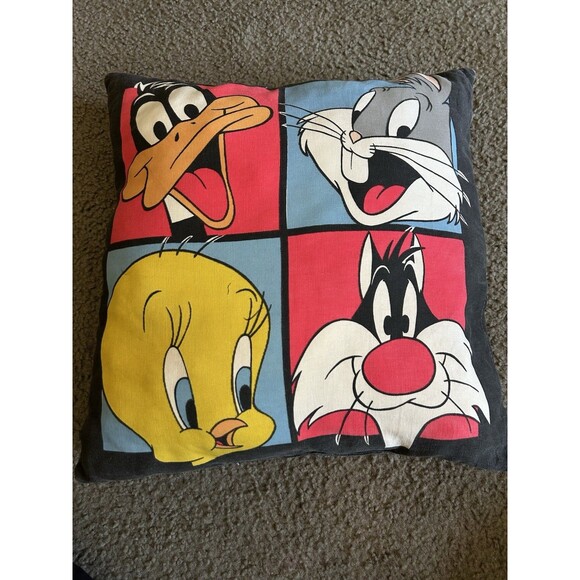 Warner Bros. Other - Vintage Looney Tunes Throw Pillow Black Warner Bros 16” Square 90s Original